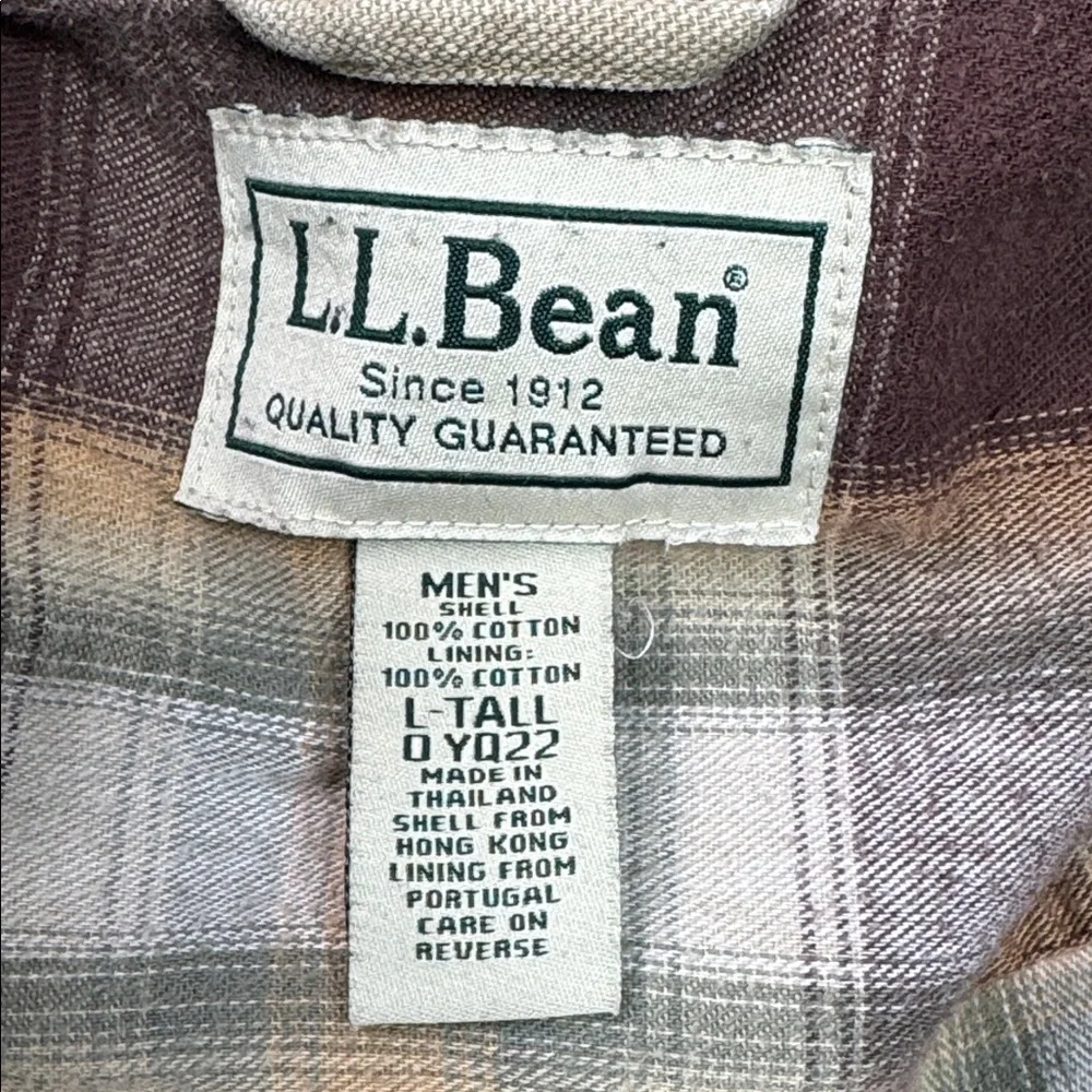 Vintage L.L. Bean Flannel Lined Button Up Canvas Shirt Jacket Large Tall Grunge